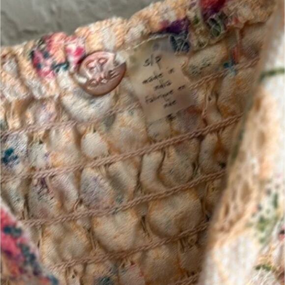 Free People FP One Adella Floral Mini Slip Dress Lace Ruffle Summer Smocked Sz S - Picture 4 of 6